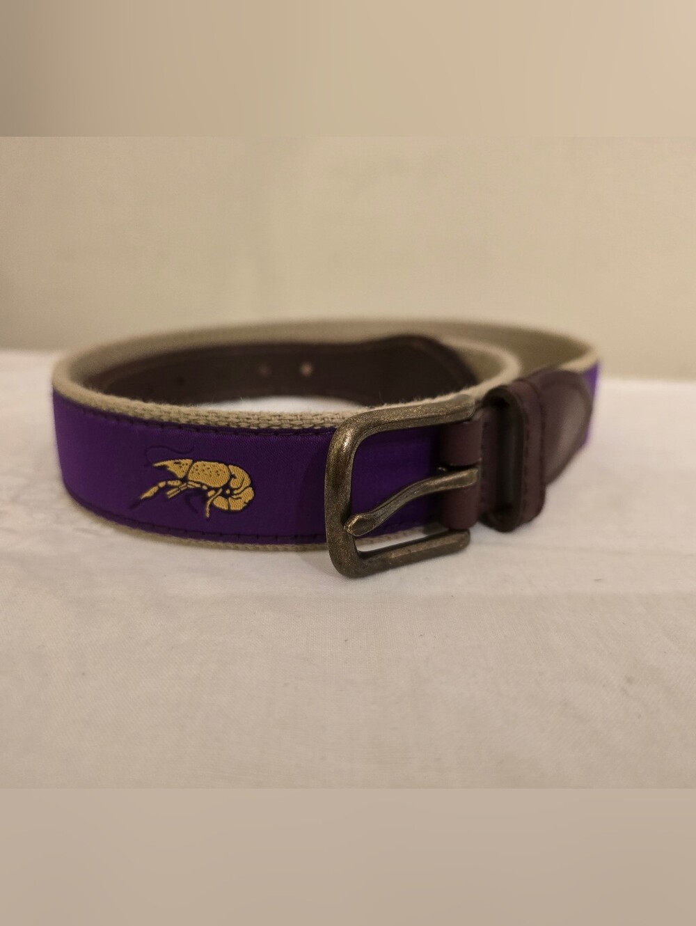 The Belted Cow Purple Leather-Trim Belt with Gold Shrimp Accent Size 28